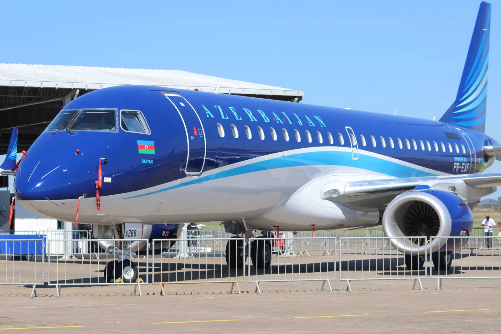 Embraer E190 on static display at Expoaero